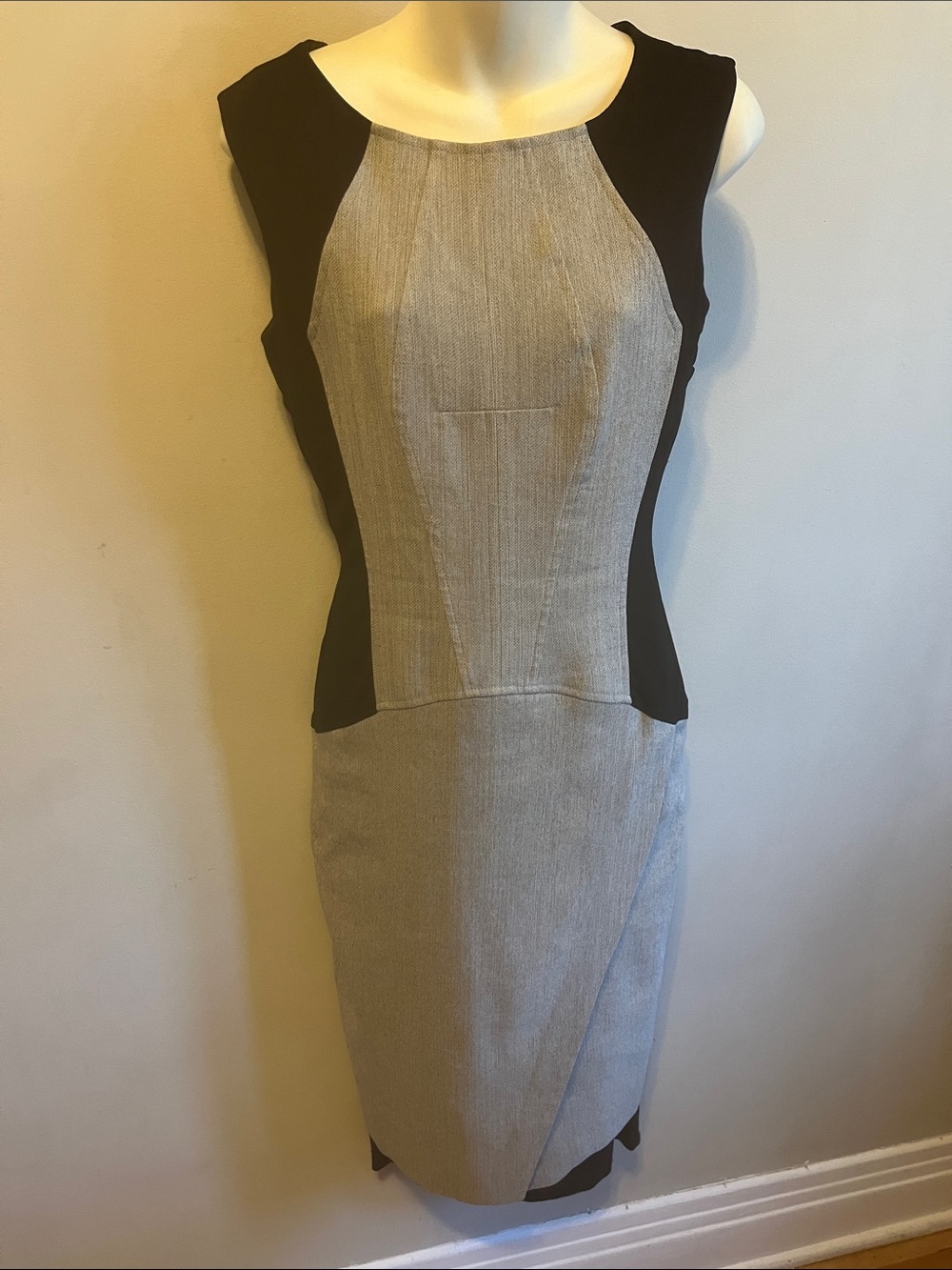 Andy The Anh Sleeveless Gray Midi Dress with Black Side Strechy Panels